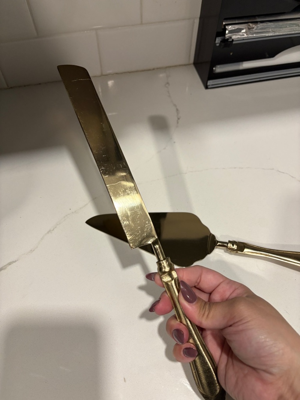 Gold Tone Cake Knife and Server Set - Picture 2 of 5